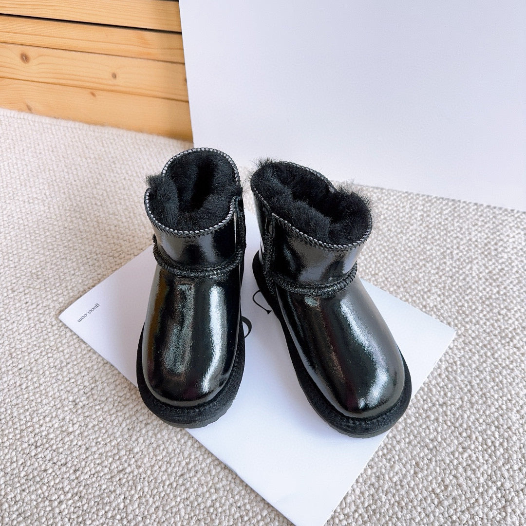 U-GG fur and leather waterproof side-stitched bright leather" black"