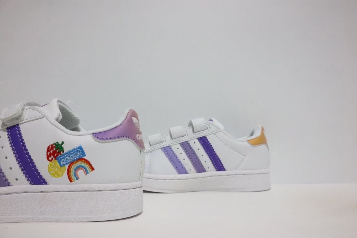 Shell toe two-layer cartoon children's shoes" white, purple"