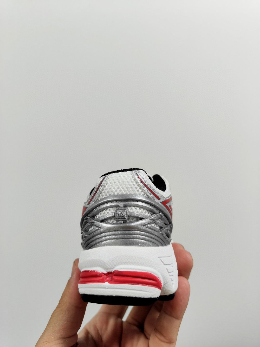 NB 1906 Velcro Kids Running Shoes" white, silver, red"