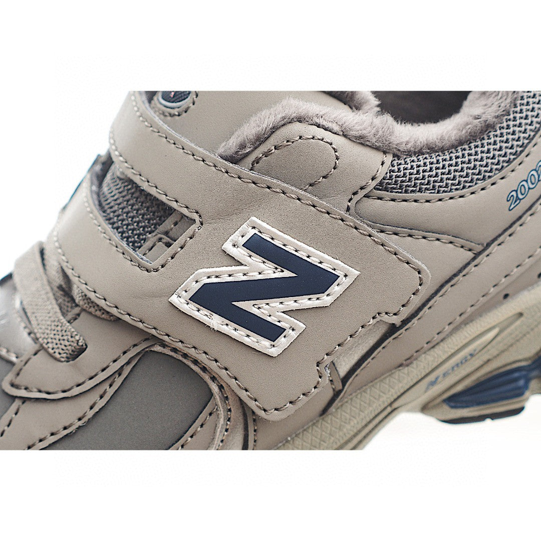 NB 2002 Velvet Elastic Velcro Children's Shoes" Gray-brown"