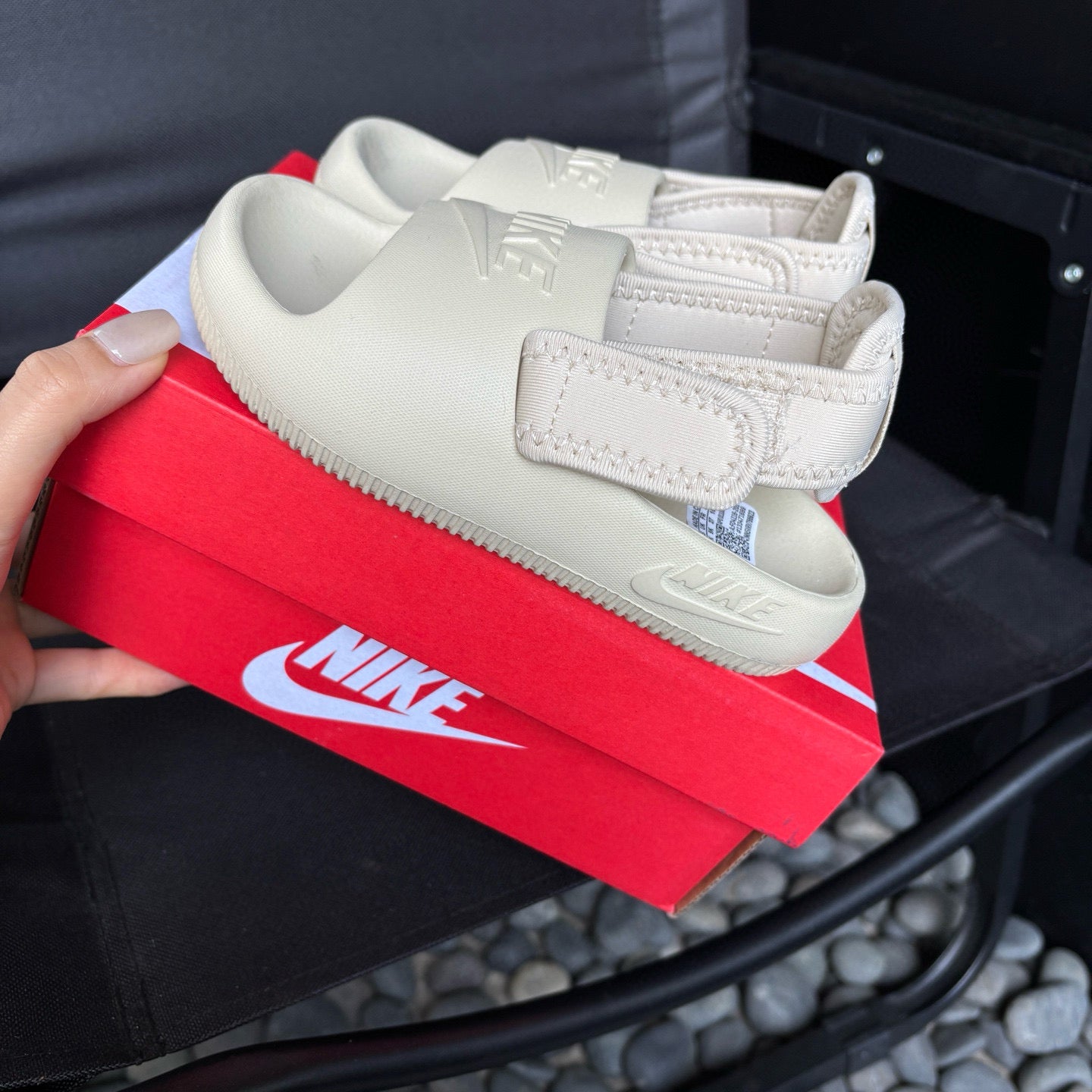Nike open toe Velcro two-way sandals" Cream"