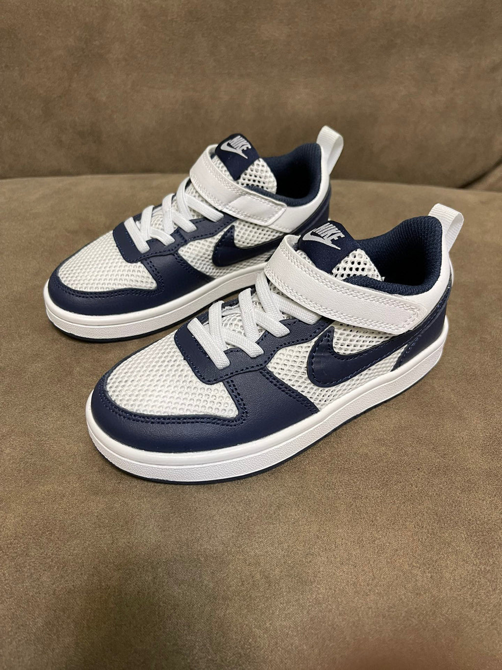 NIKE workwear Air Force One mesh elastic band Velcro children's shoes" cream, Navy"