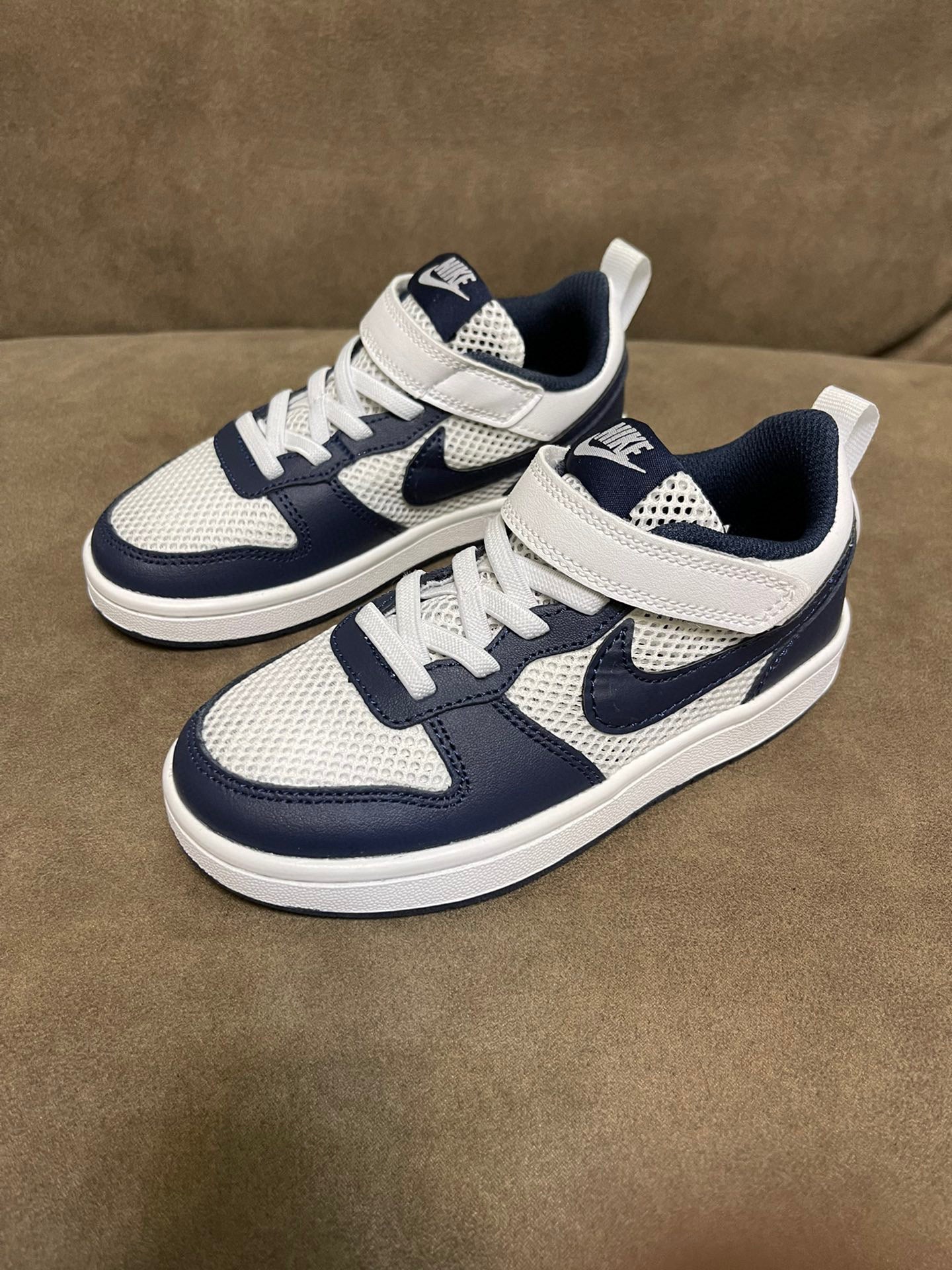 NIKE workwear Air Force One mesh elastic band Velcro children's shoes" cream, Navy"