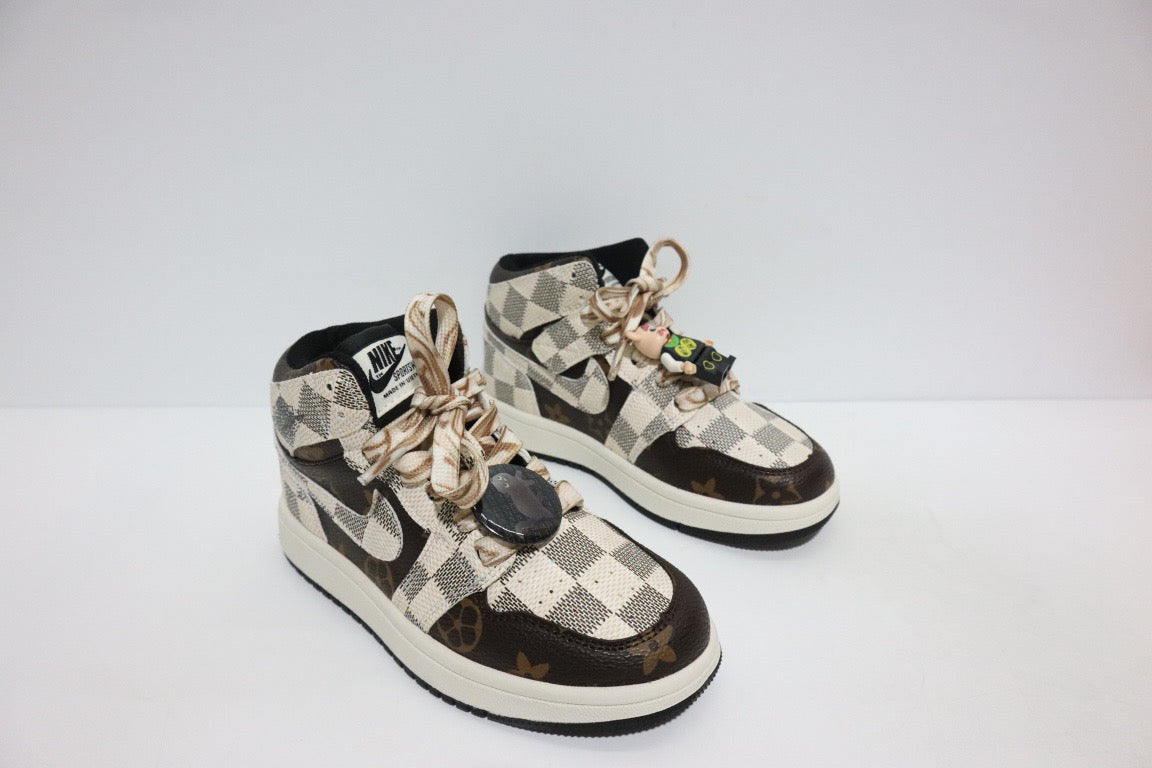Joe 1 chessboard Lego high school children's shoes" brown, cream"