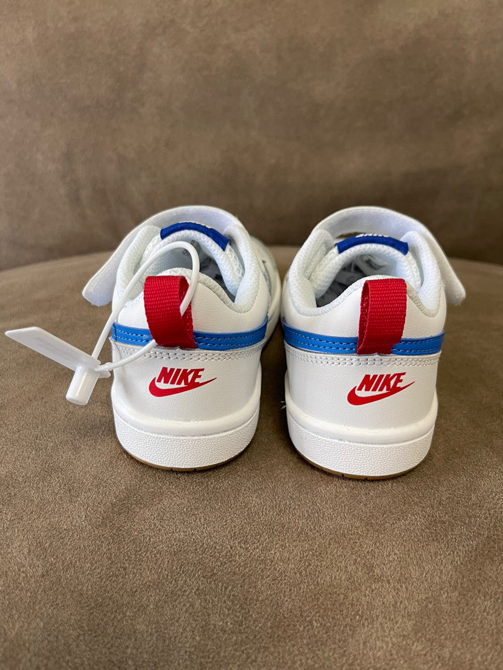 NIKE workwear Air Force One mesh elastic band Velcro children's shoes" white, blue"