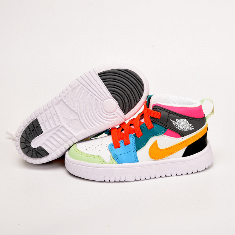 Jordan high top inner Velcro elastic band children's shoes" white, blue, green"