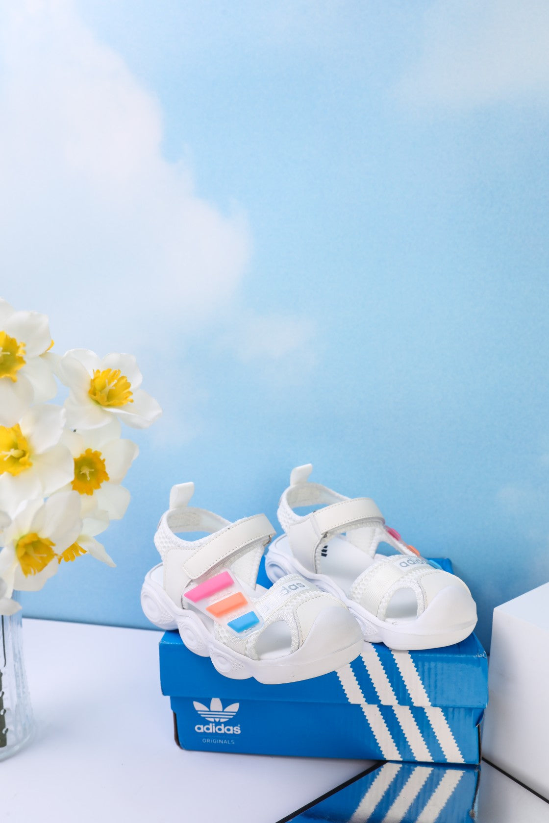 Adidas closed toe sandals" white"