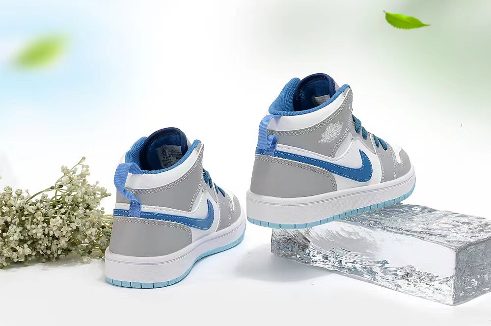 Jordan AJ1 children's shoes" white, gray, blue"
