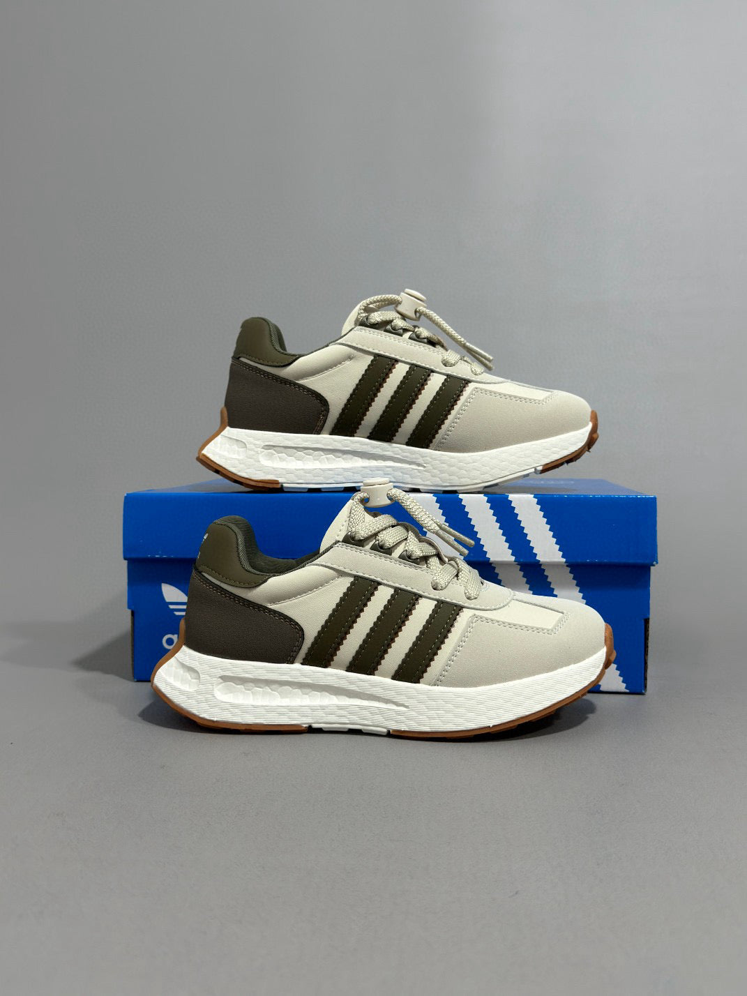 Adidas Popcorn Running Shoes" gray, dark olive green"