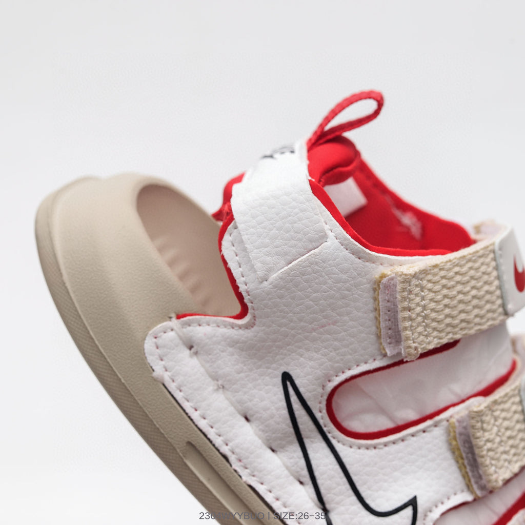 Nike three-bar closed-toe sandals" cream, white"