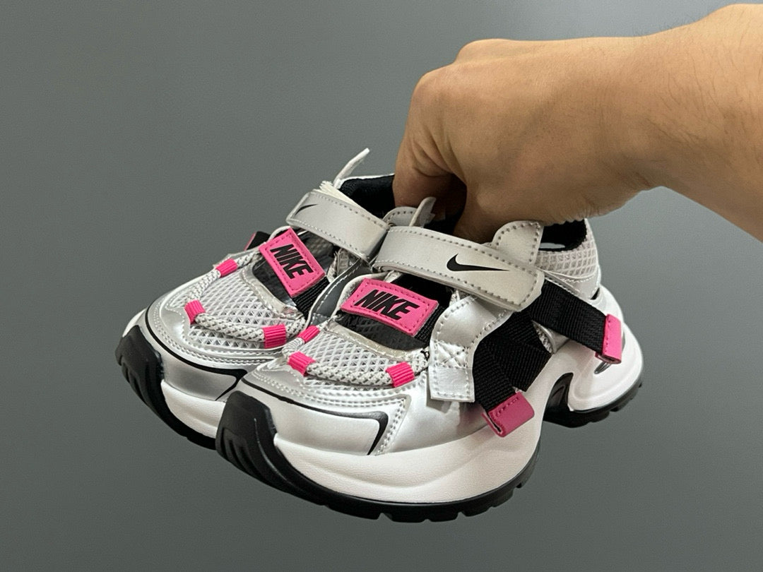 Nike Velcro Mesh Daddy Shoes for Kids" white , silver"