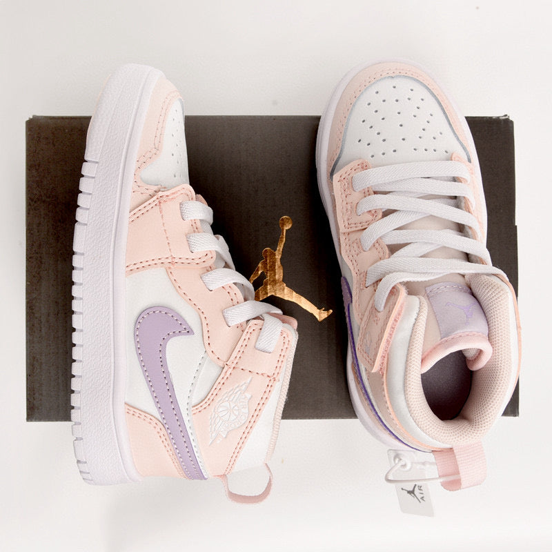 Jordan high top inner Velcro elastic band children's shoes" white, Peach"
