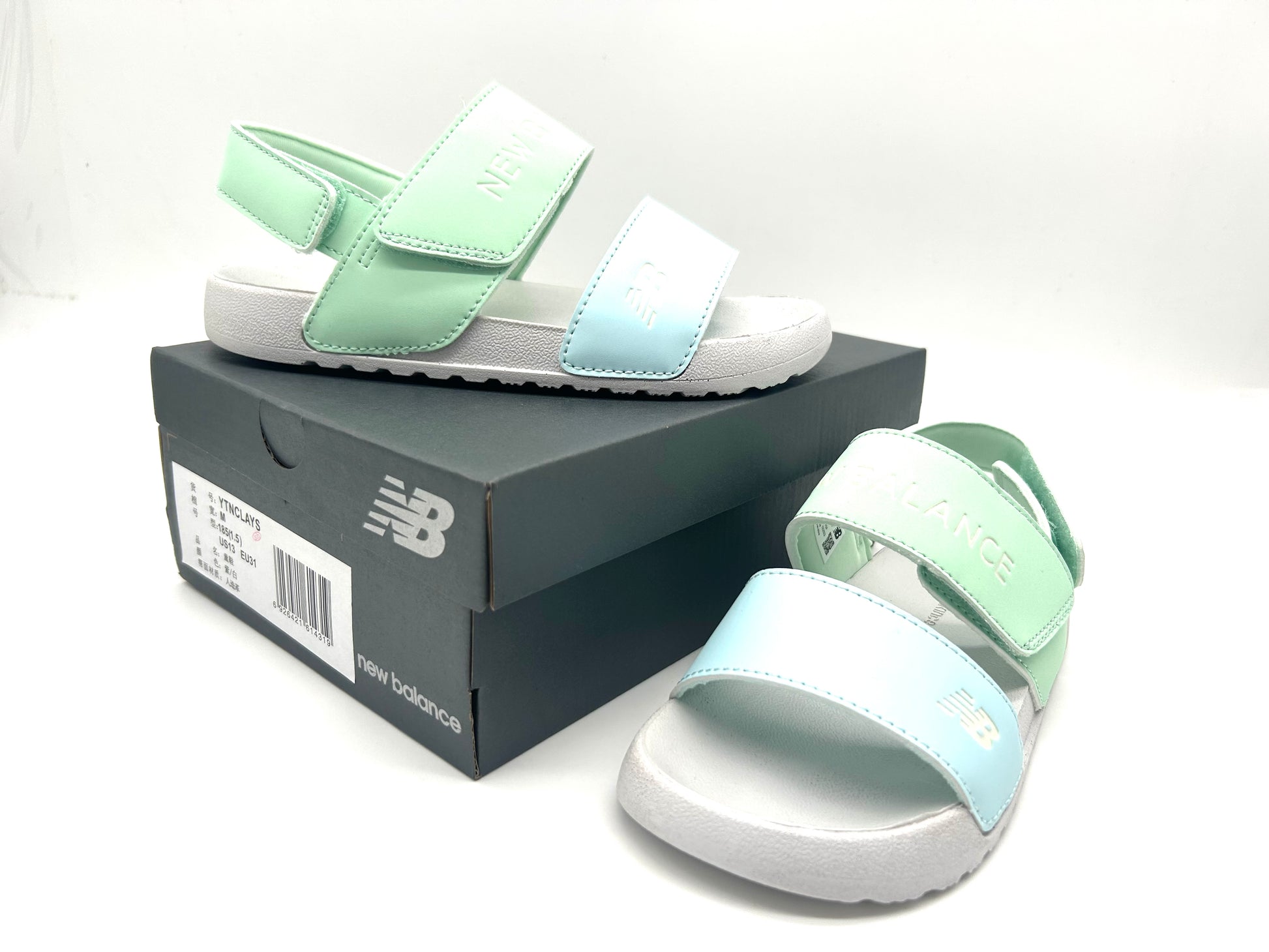 NB open toe sandals "lime green, sky blue"