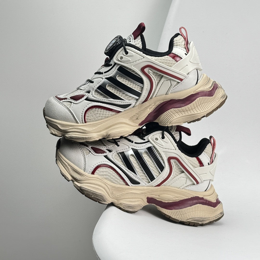 Adidas XLG Runner Deluxe runner dad shoes" cream, white, burgundy"