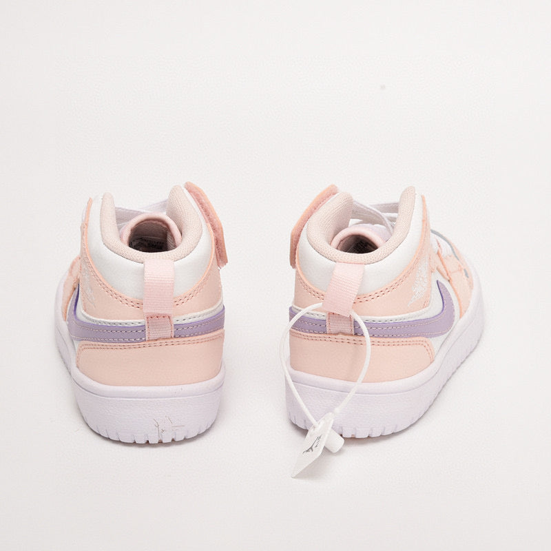 Jordan high top inner Velcro elastic band children's shoes" white, Peach"