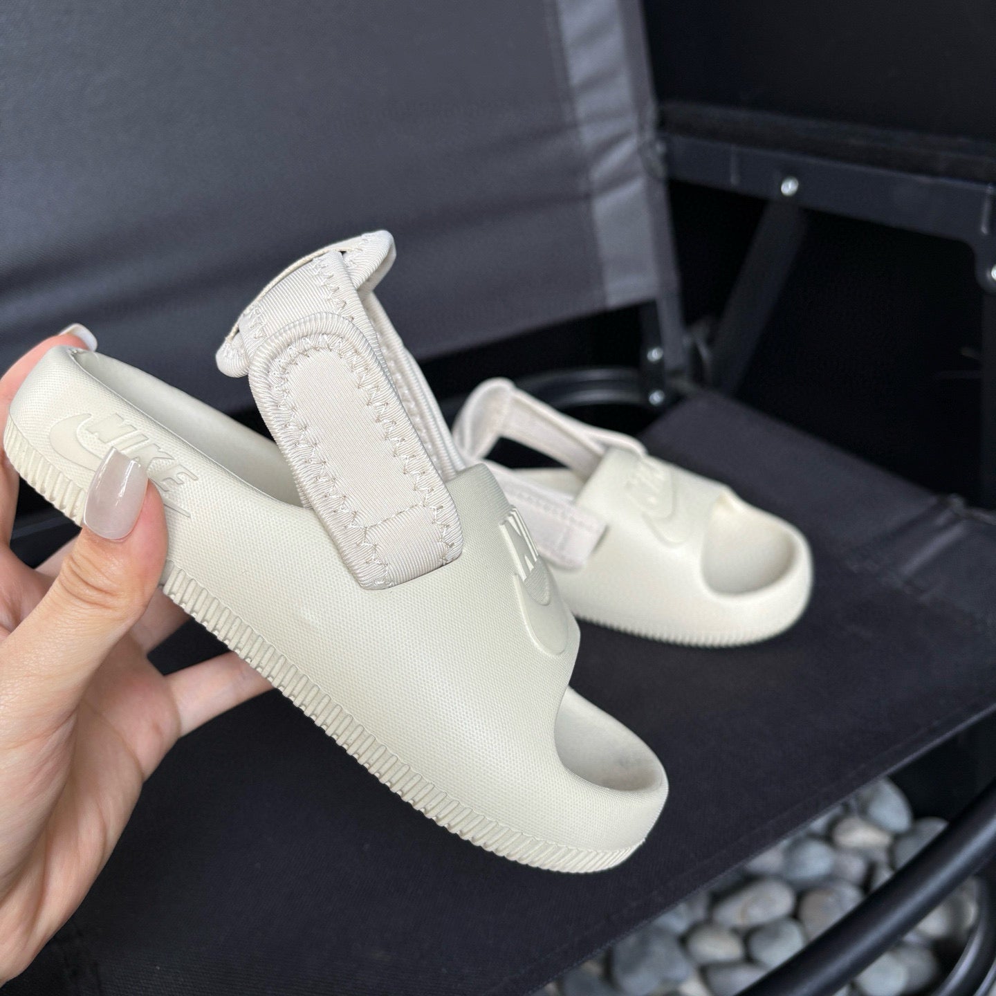 Nike open toe Velcro two-way sandals" Cream"