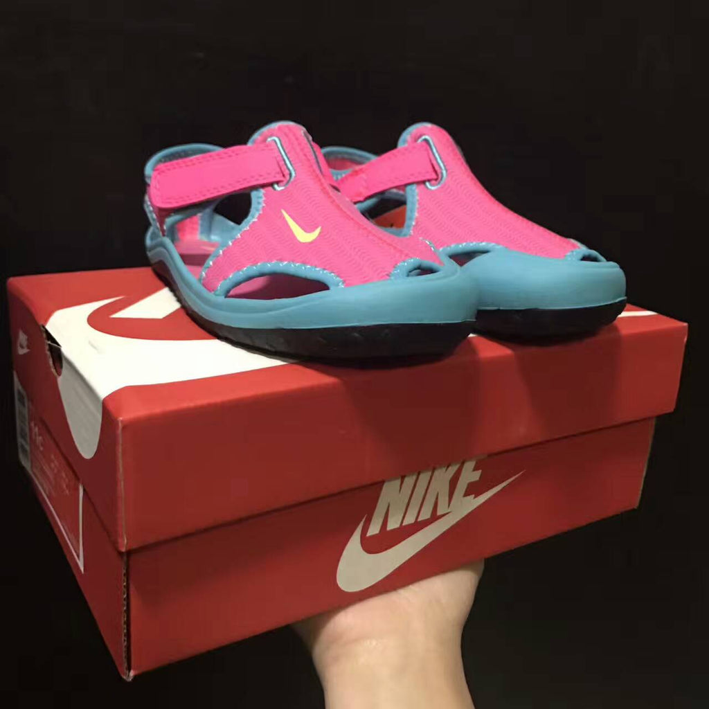 Nike children's closed toe sandals " hot pink and light blue"