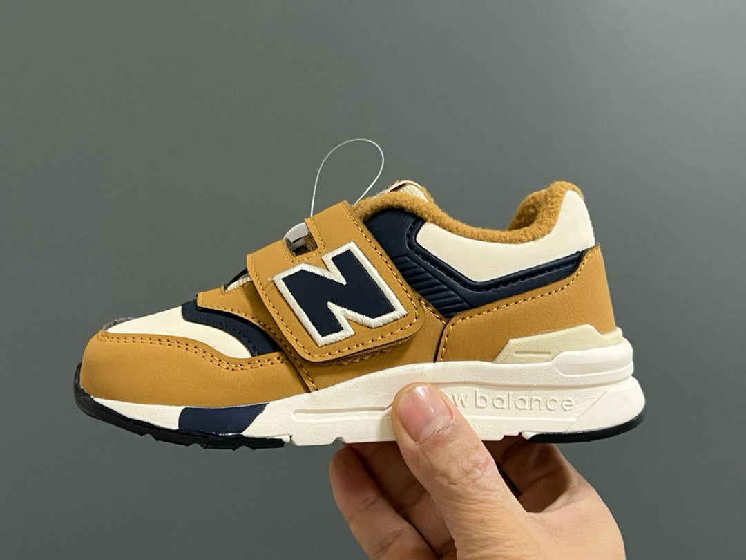NB997 Velvet Velcro Children's Shoes" brown, cream"