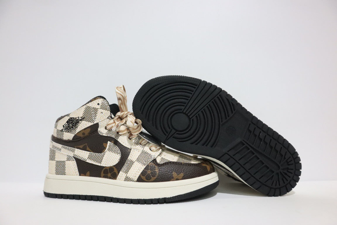 Joe 1 chessboard Lego high school children's shoes" brown, cream"