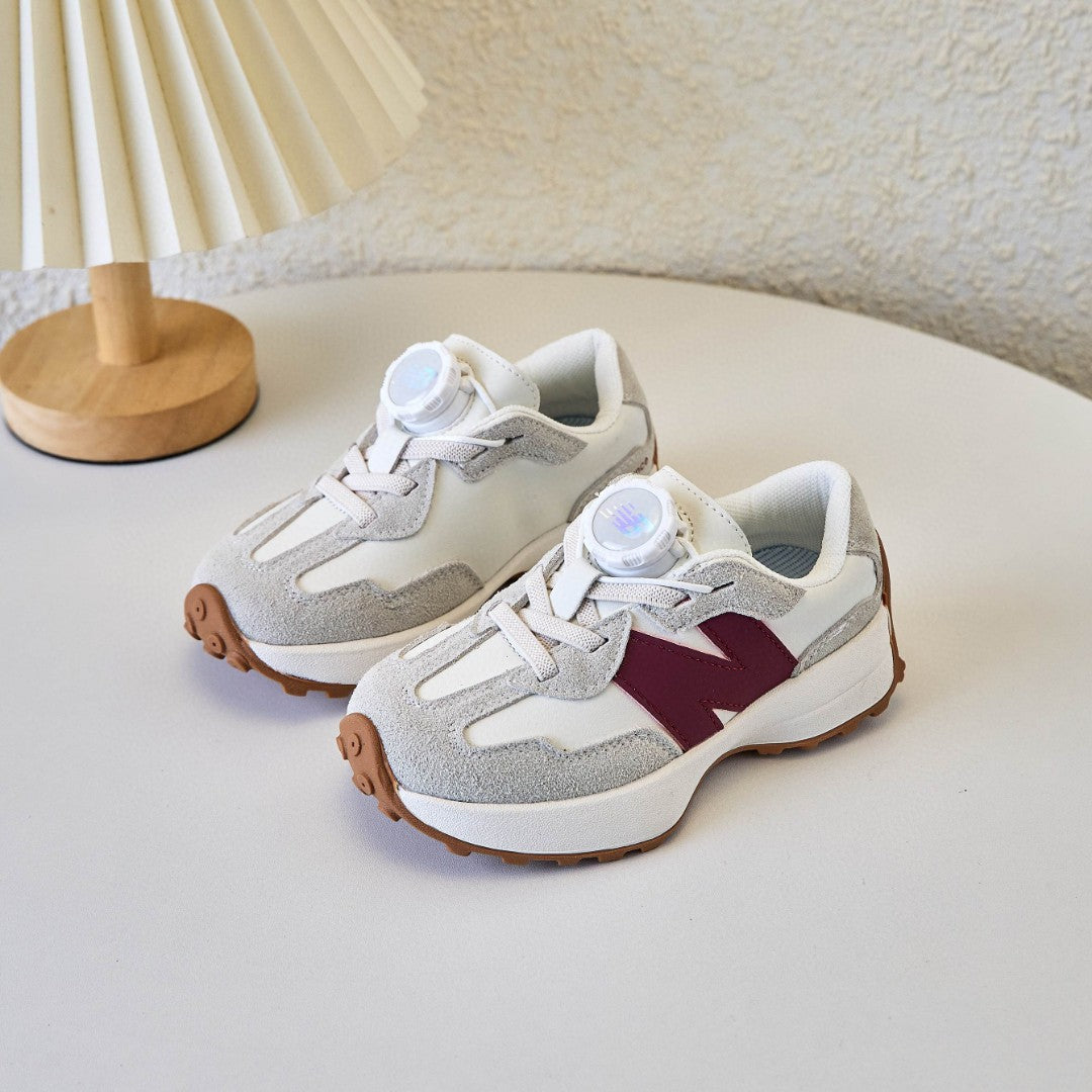 NB327 Rotating Buckle Waffle Gump Children's Shoes" light gray, Burgundy"