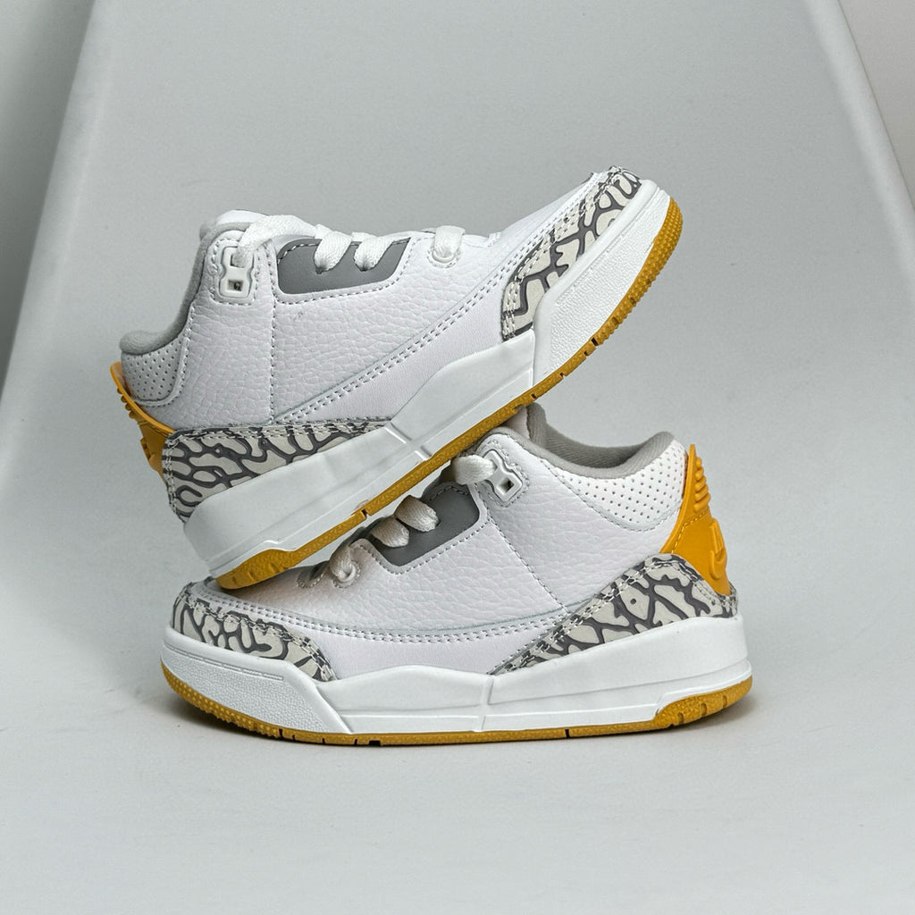 Jordan 3 children's shoes" white , gray, golden yellow"
