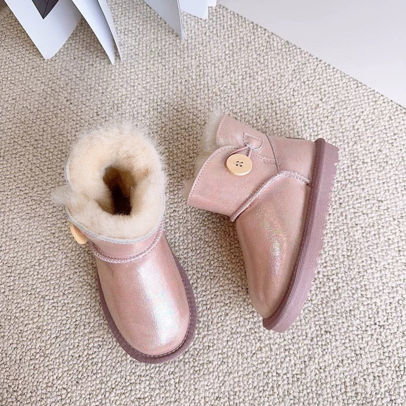 U-GG fur and leather waterproof side-stitched bright leather" pink"