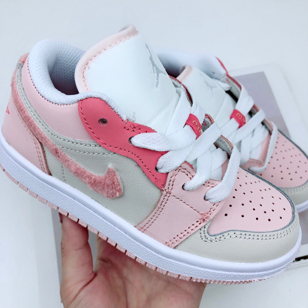 Joe 1 low-top elastic buckle parent-child shoes" baby pink, Cream, white"