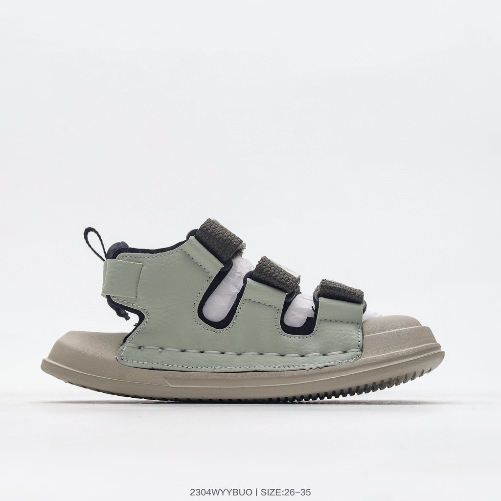 Nike three-bar closed-toe sandals" light olive"