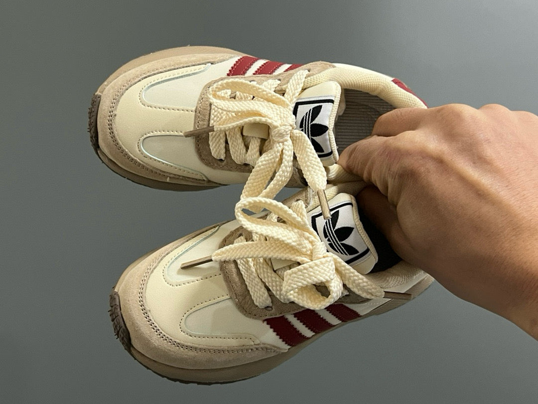 Adidas three stripes Velcro children's shoes " cream, burgundy"
