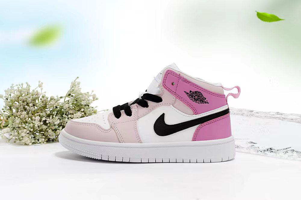 Jordan AJ1 children's shoes" white, pink, purple"