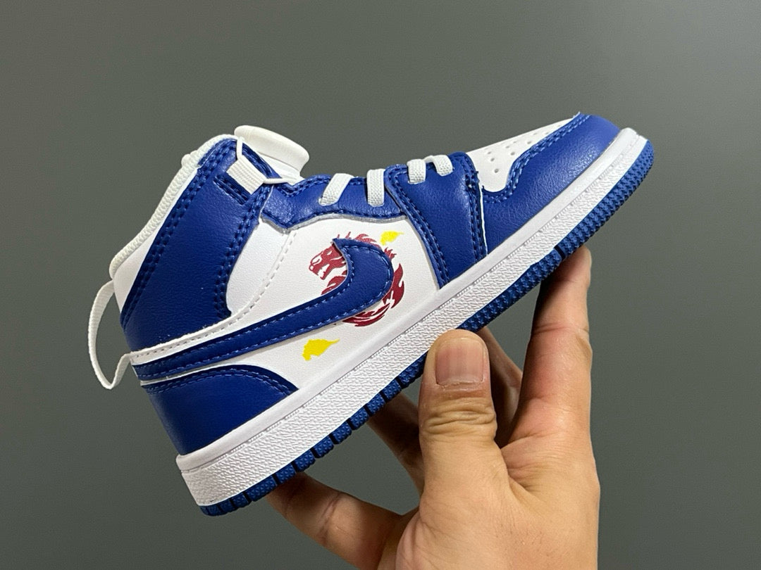 Joe 1 Zhongbang lock children's sports shoes" white, blue"