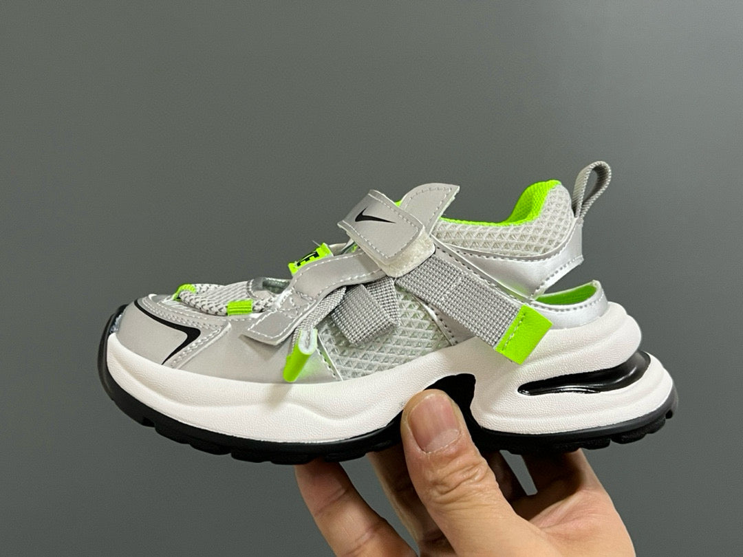 Nike Velcro Mesh Daddy Shoes for Kids" white , gray