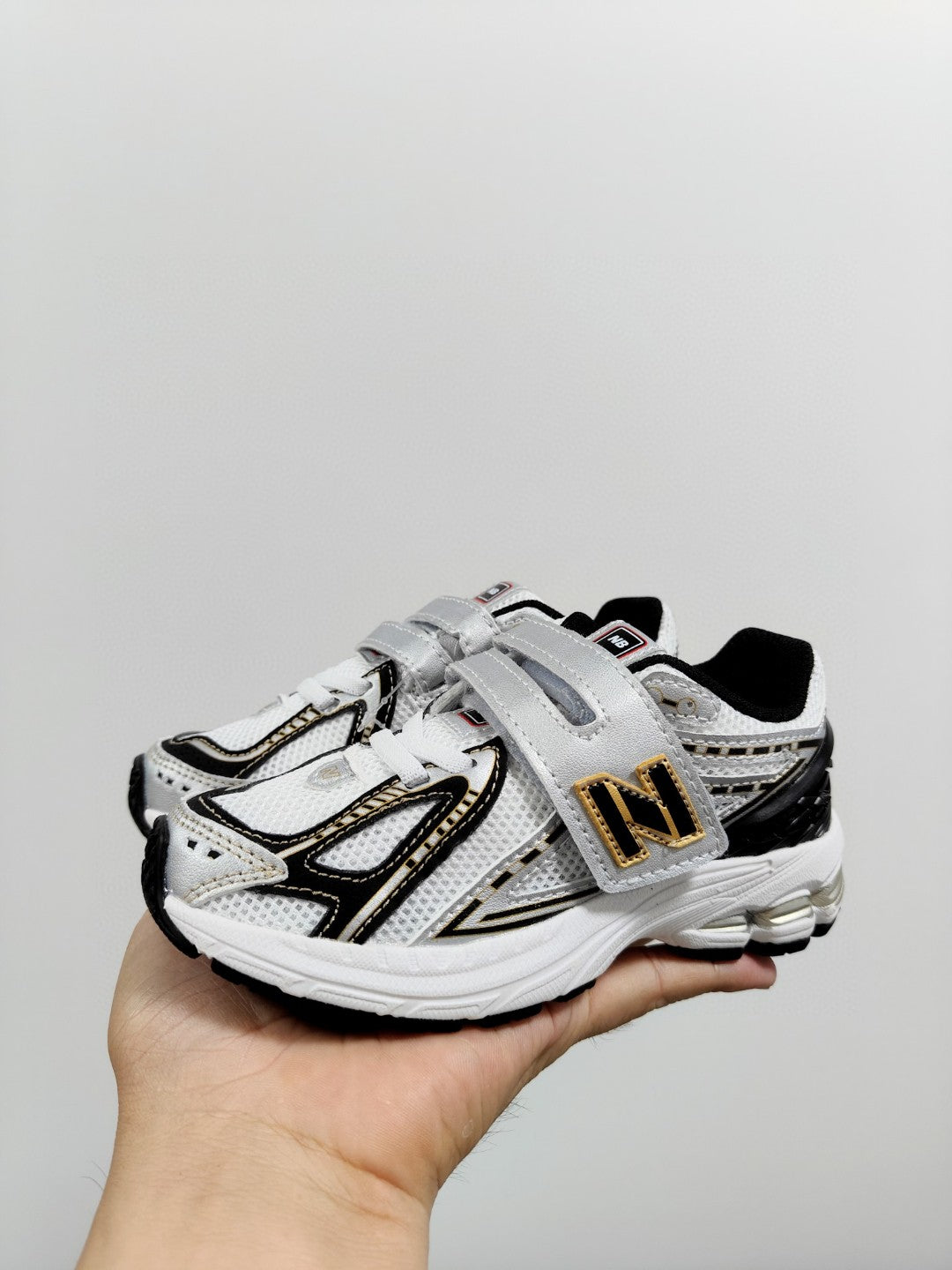 NB 1906 Velcro Kids Running Shoes" silver"
