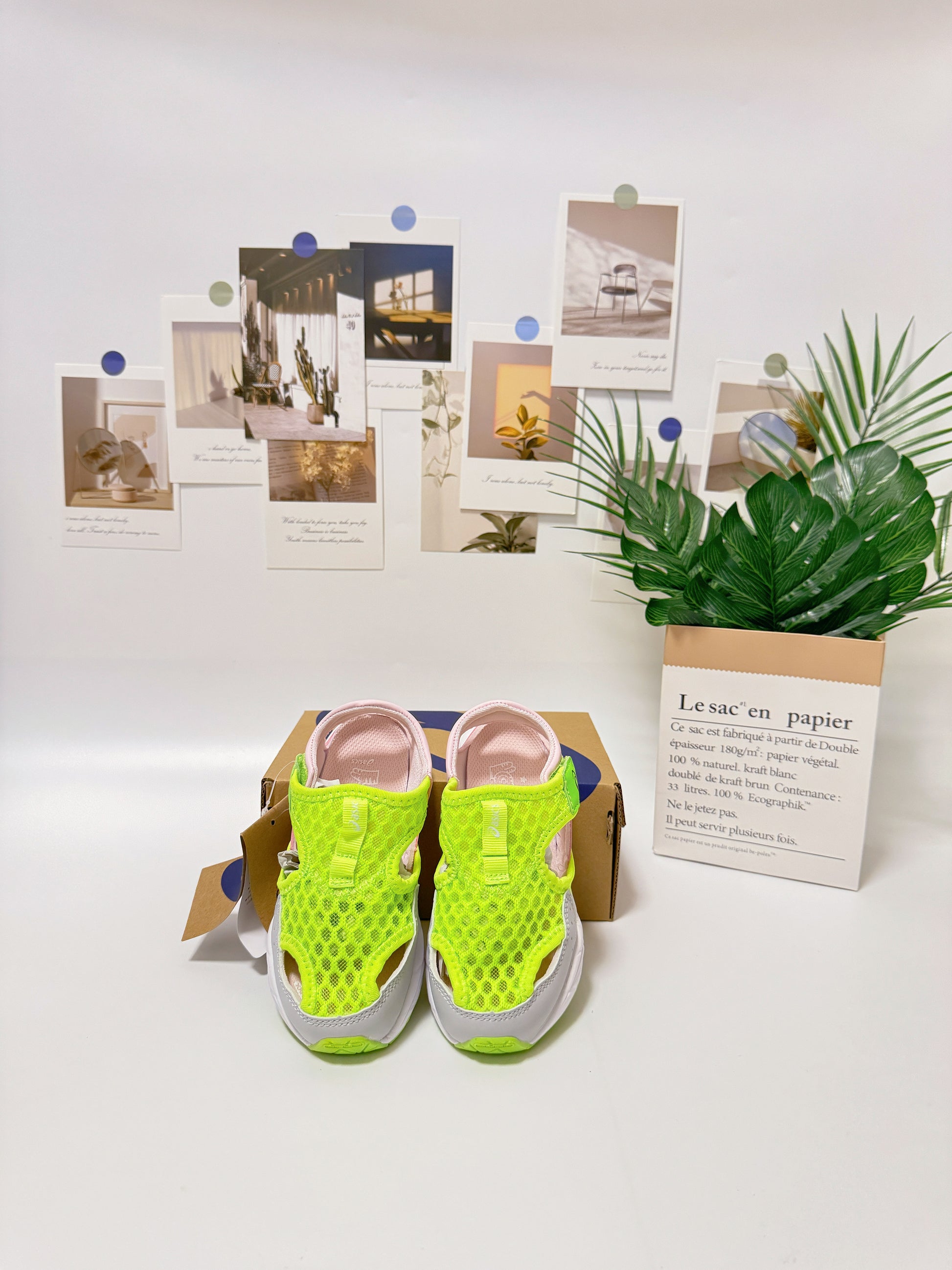 YSS new Velcro sandals" lime green and light pink"