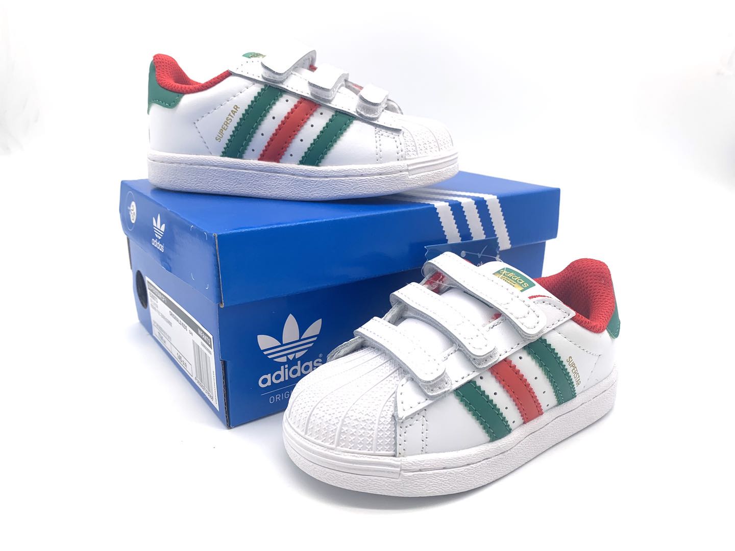 Adidas classic shell toe children's shoes" white, green, red"