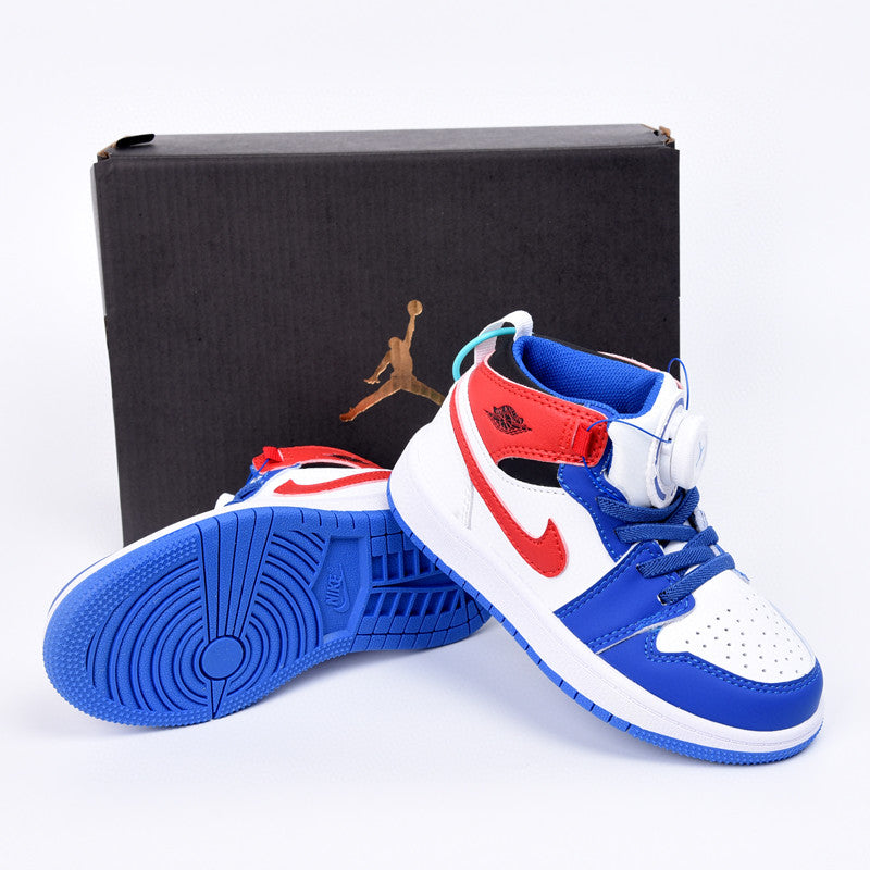 Joe 1 rotating button high top children's shoes" white, blue, red"