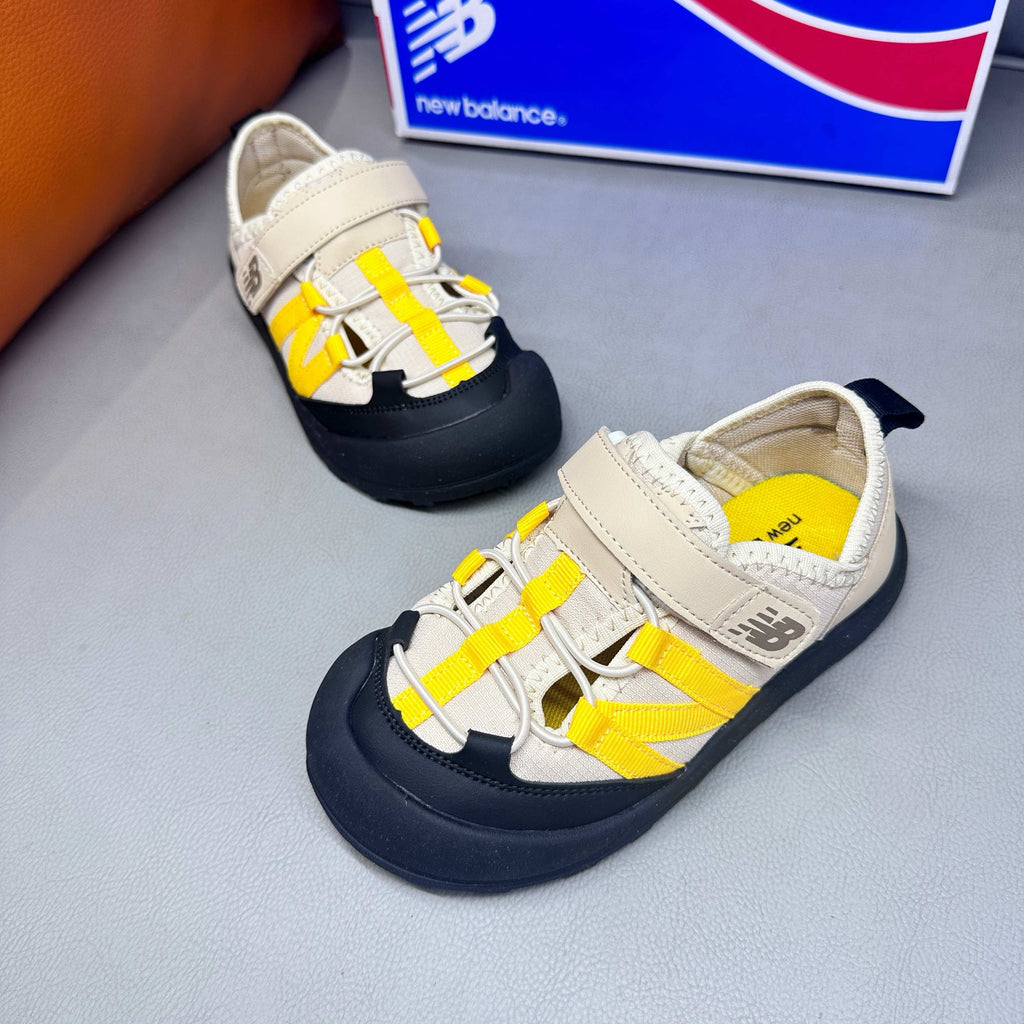 N3205 Velcro Sandals"black, light beige/cream, and yellow"
