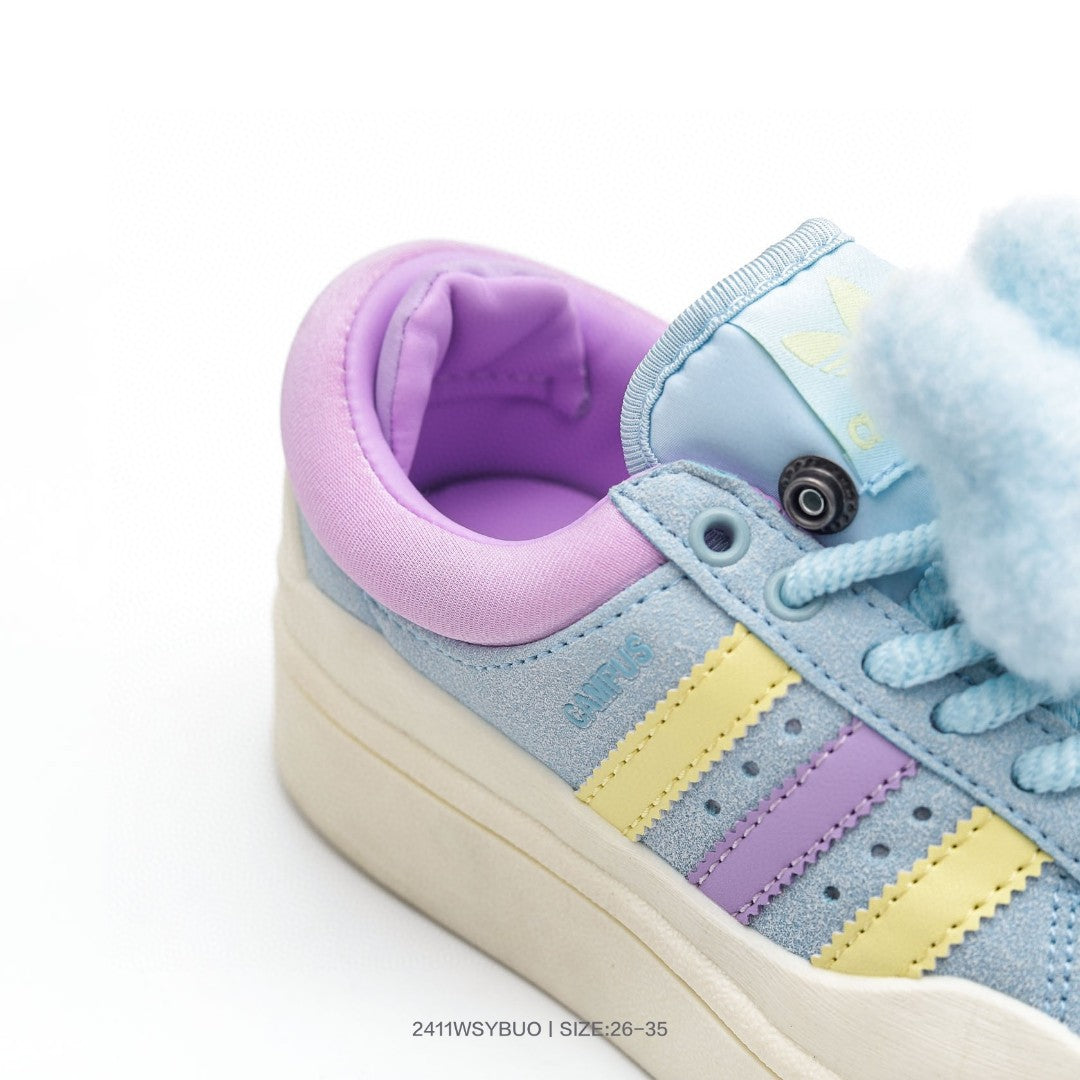 Bad Bunny x Adidas Originals Forum Low Bad Bunny" light blue/mint green, purple, and light yellow"
