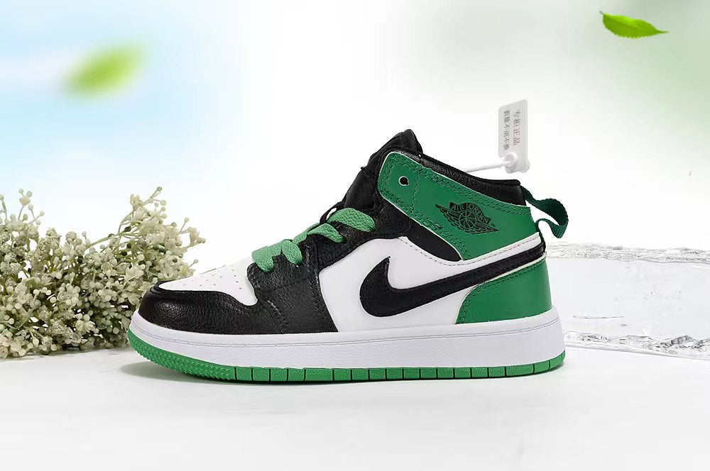 Jordan AJ1 children's shoes" white, black, green"