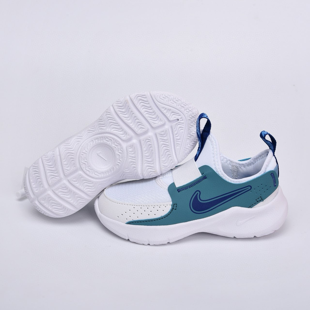 Nike slip-on running shoes"  white, greenish-blue"