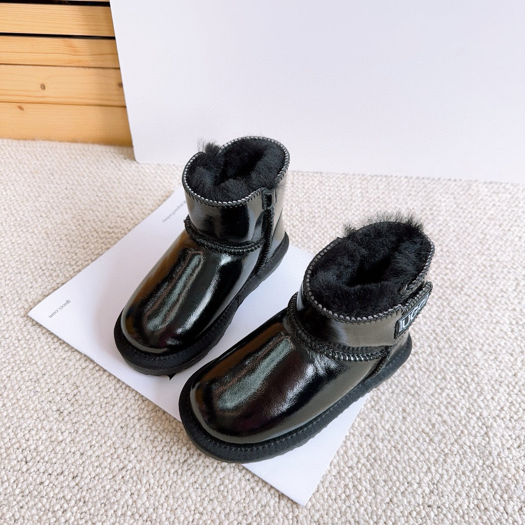 U-GG fur and leather waterproof side-stitched bright leather" black"