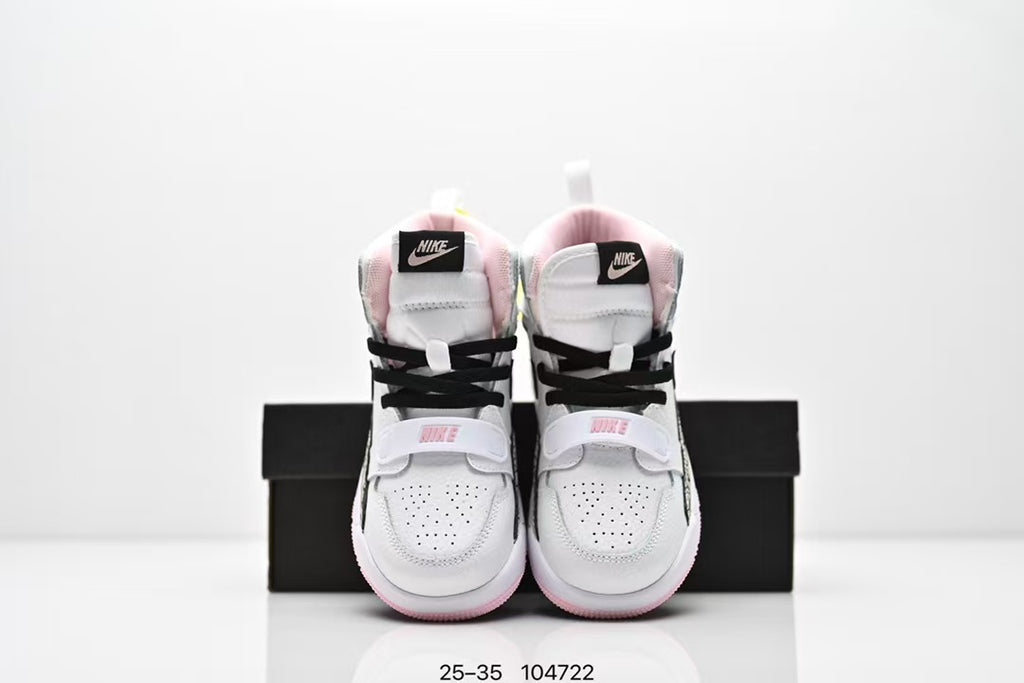 Jordan 312 high top children's shoes full second layer leather" white, Pink"