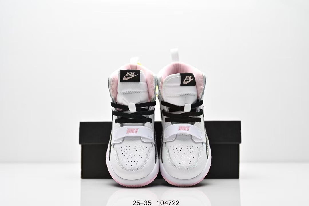 Jordan 312 high top children's shoes full second layer leather" white, Pink"
