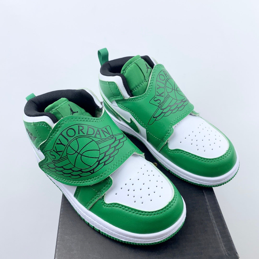 AJ Joe One-Wing Velcro Children's Shoes" white, green"