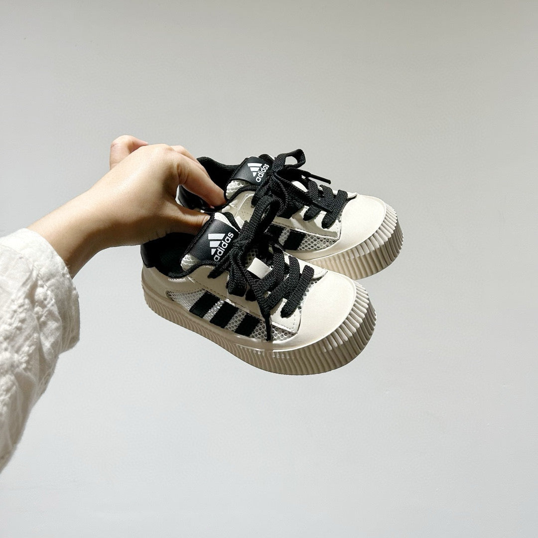 Adidas mesh Velcro soft sole children's sneakers" off- white, black"