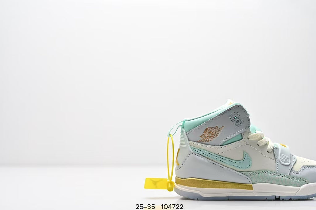 Jordan 312 high top children's shoes full second layer leather" white, light green, light blue"