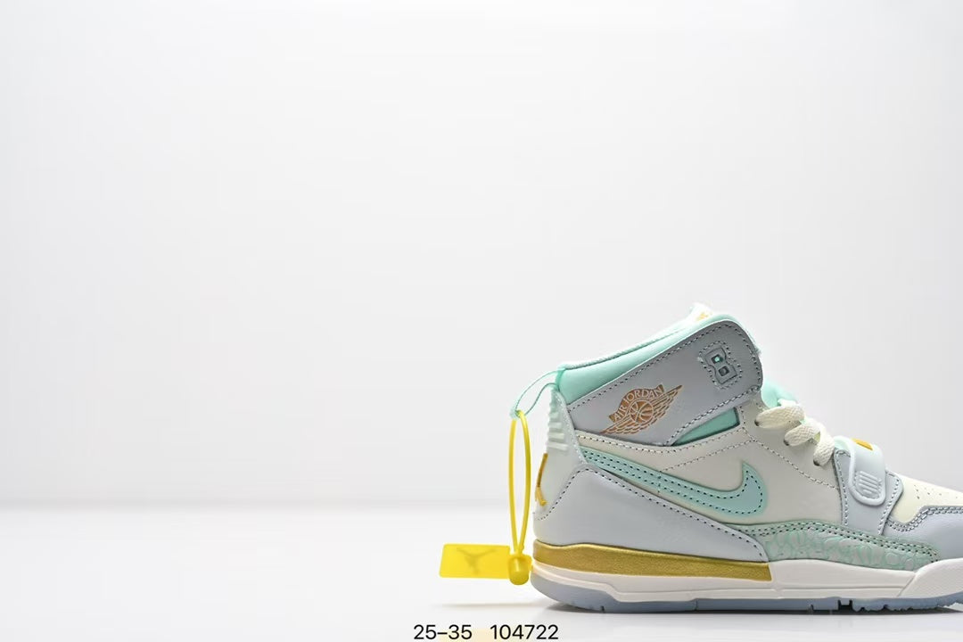 Jordan 312 high top children's shoes full second layer leather" white, light green, light blue"