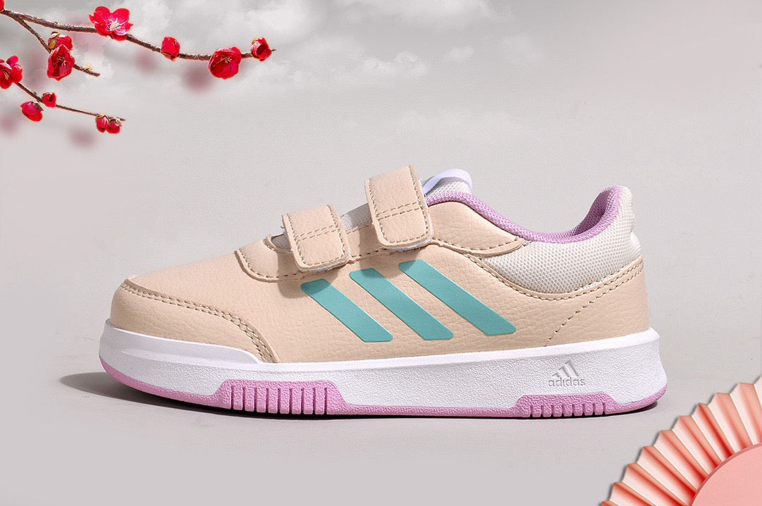 Adidas Velcro Sneakers" Beige/Light Tan, light blue"