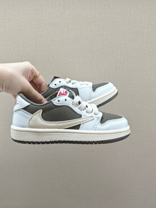 Qiao Yizhuan G version low-top children's lace-up sports shoes" white, dark olive green"