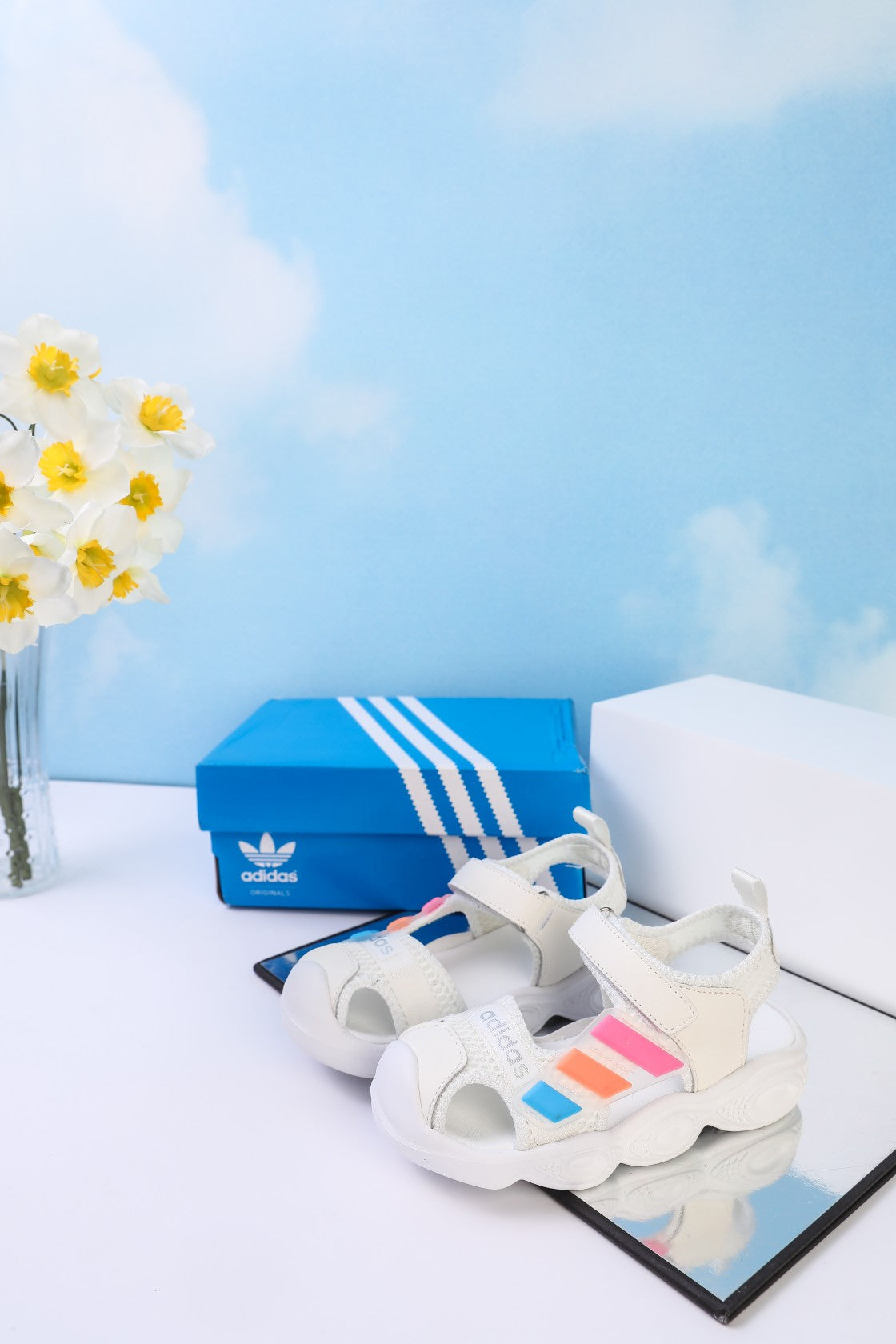Adidas closed toe sandals" white"